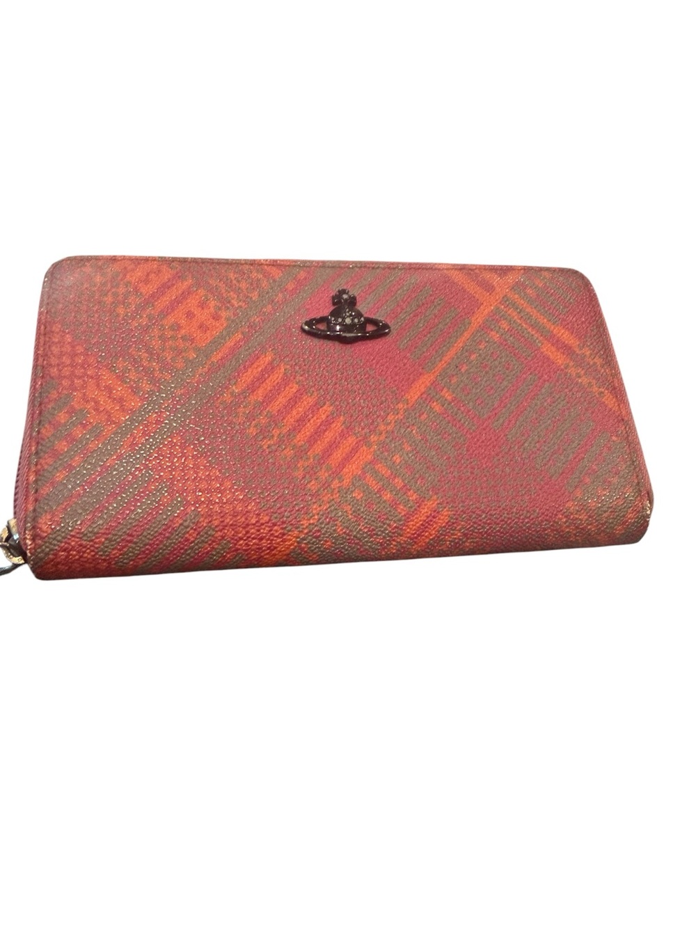 Vivienne Westwood Pink Orange Plaid Zip-Around Wallet